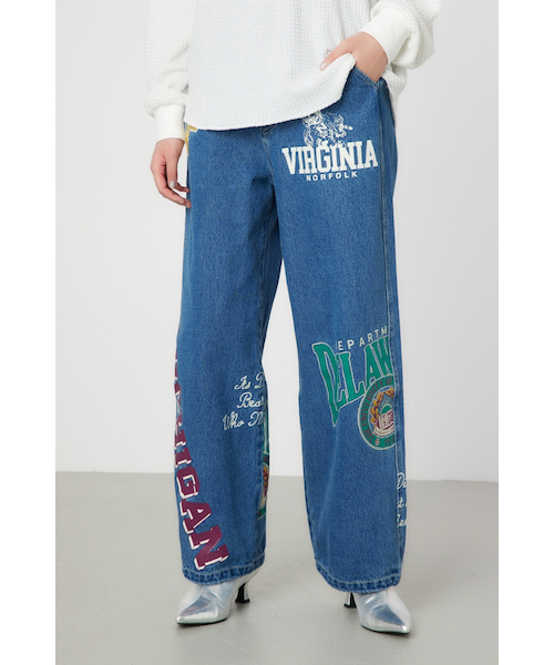 ロデオクラウンズ 【WEB限定】DENIM College Print パンツ WEB限定】DENIM College Print パンツ｜ロデオクラウンズ