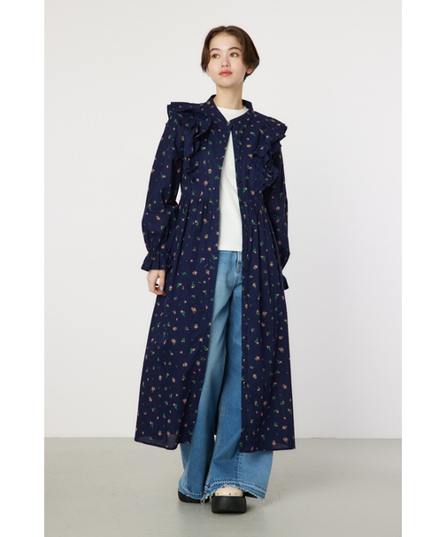 フラワーパターンフリルワンピース