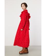 フラワーパターンフリルワンピース