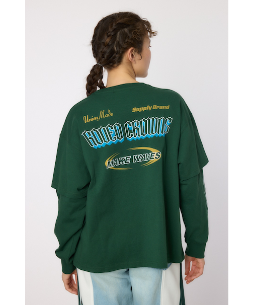 VintageフェイクレイヤードロングスリーブTシャツ