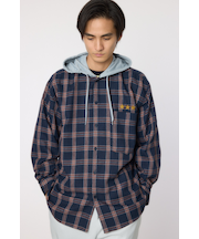 フーデッドチェックシャツ