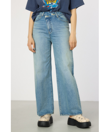 waist designフレアデニムパンツ