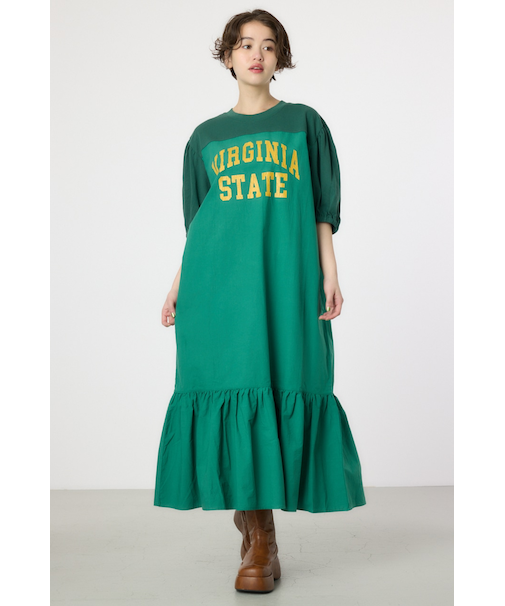 カレッジ 切替 パフスリーヴ ワンピース