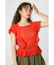 2WAYフリルクロシェニットトップス