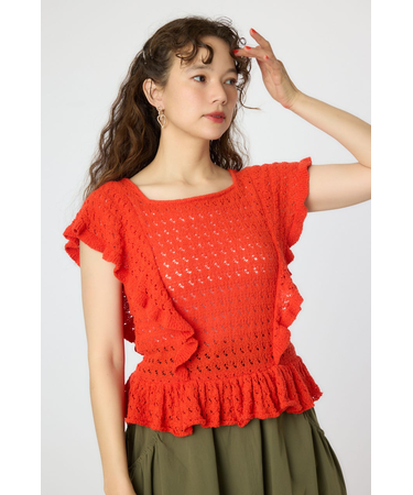 2WAYフリルクロシェニットトップス