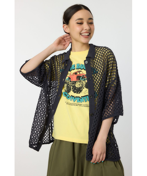 襟付きメッシュニットカーディガン