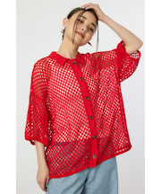 襟付きメッシュニットカーディガン