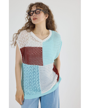 2WAY パッチワークニットベスト