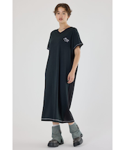 配色ステッチニットコンビワンピース