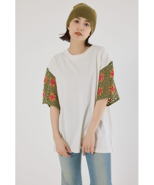 FLOWERクロシェドッキングTシャツ