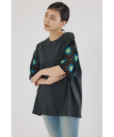 FLOWERクロシェドッキングTシャツ