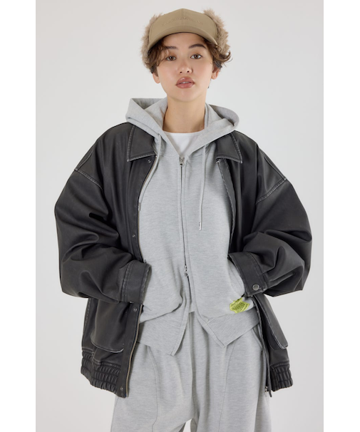 【UNISEX】ヴィンテージフェイクレザーブルゾン