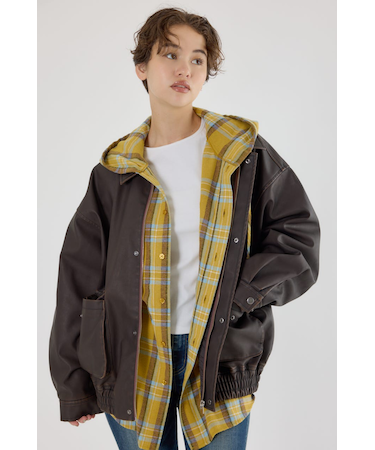 【UNISEX】ヴィンテージフェイクレザーブルゾン