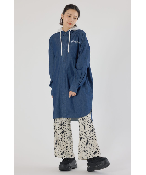 フード付きロゴシャツワンピース