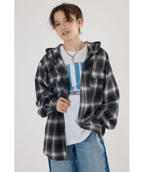【UNISEX】フードチェックシャツ