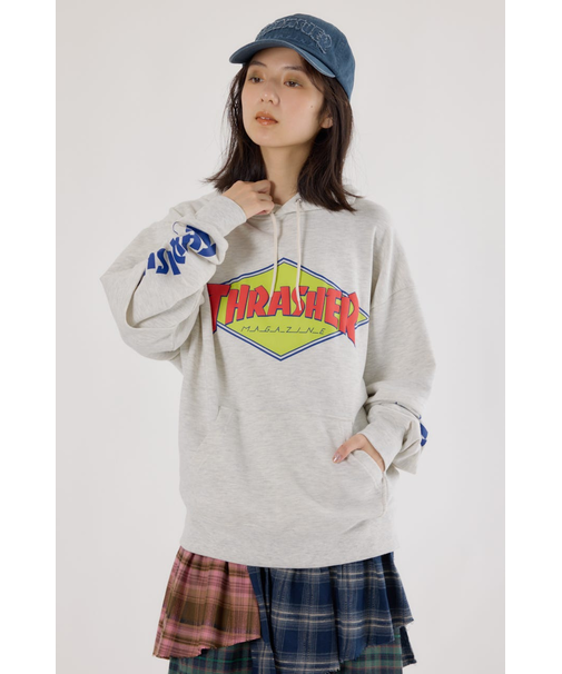 【UNISEX】(THRASHER) レイヤードスウェットパーカー