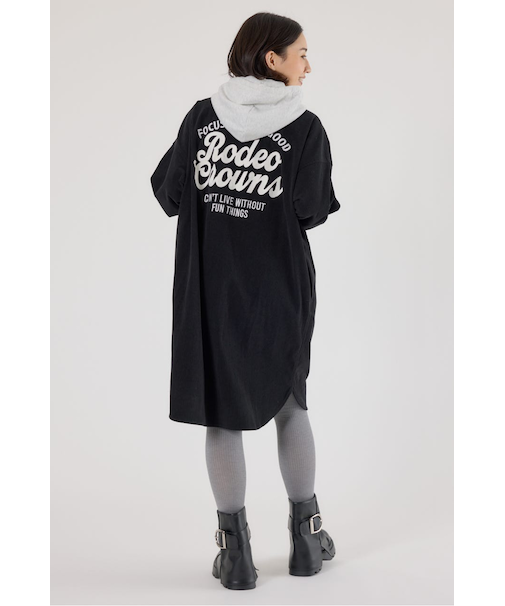 フード付きコーデュロイシャツワンピース