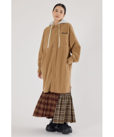 フード付きコーデュロイシャツワンピース