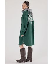 フード付きコーデュロイシャツワンピース