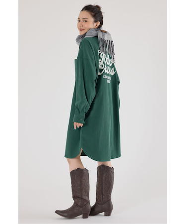 フード付きコーデュロイシャツワンピース