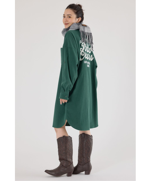 フード付きコーデュロイシャツワンピース