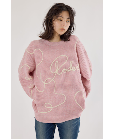 Embroideryラインロゴニットトップス