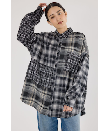 パッチワークチェックシャツ