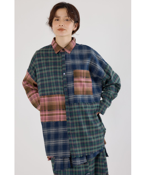 パッチワークチェックシャツ