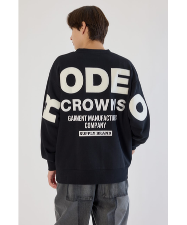 メンズフェイクレザーパッチスウェット