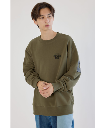 メンズフェイクレザーパッチスウェット