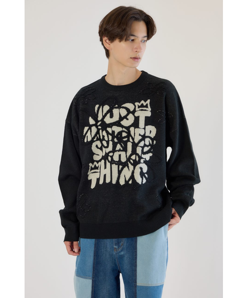 レタリングフラワーパイルニット