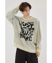 レタリングフラワーパイルニット