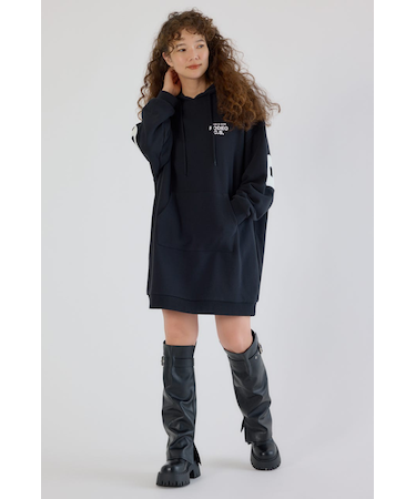 フェイクレザーパッチパーカーワンピース