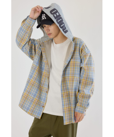 ボンディングフーデッドチェックシャツ