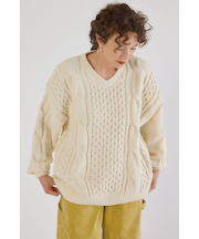 Vネックモールニットトップス