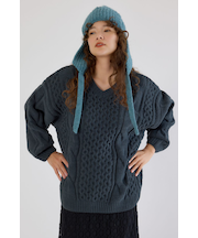 Vネックモールニットトップス