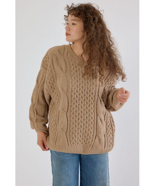 Vネックモールニットトップス