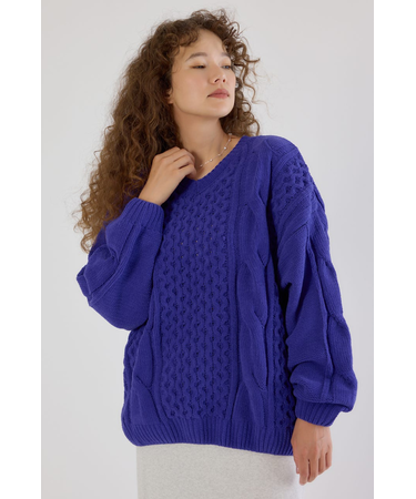 Vネックモールニットトップス