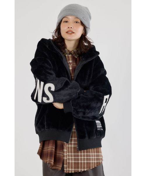 ロデオクラウンズ ロゴパッチエコファーブルゾン BLACK ユニセックスＭサイズ UNISEX】ロゴパッチエコファーブルゾン｜ロデオクラウンズ／ロデオ