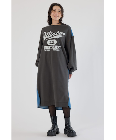 デニム切替スウェットワンピース