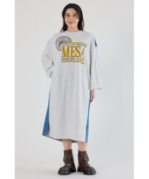 デニム切替スウェットワンピース