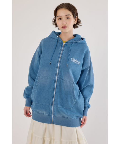 インディゴ裏毛ビッグジップパーカー