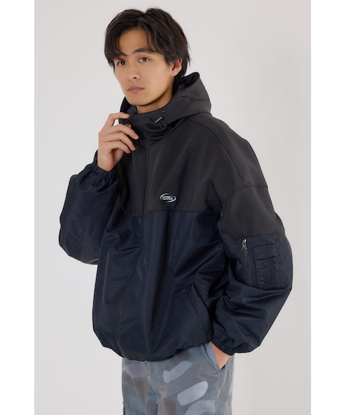 バイカラーフーデッドブルゾン