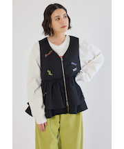 embroideryフロントジップベスト