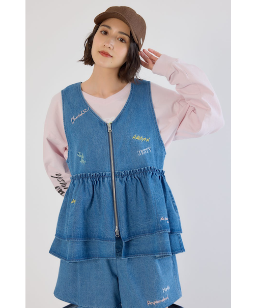 embroideryフロントジップベスト