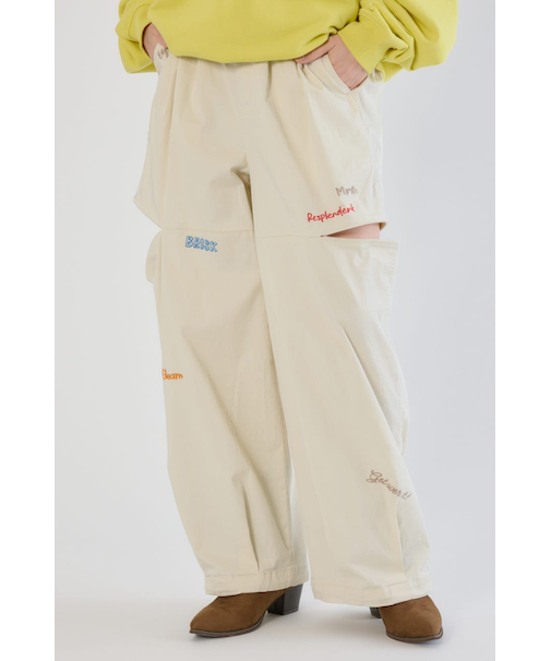 embroideryサイドジップパンツ