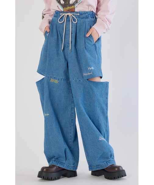 embroideryサイドジップパンツ