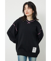 スウェットライク2wayネックニットトップス