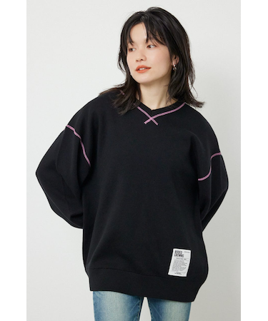 スウェットライク2wayネックニットトップス