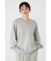 スウェットライク2wayネックニットトップス